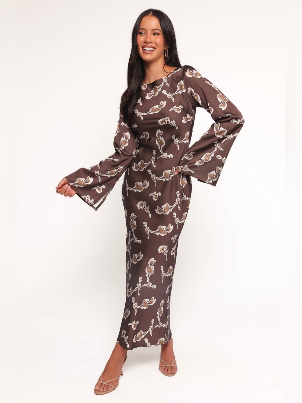 NEW Petal & Pup Maia Long Sleeve Maxi Dress - Chocolate Orchid - Picture 9 of 14